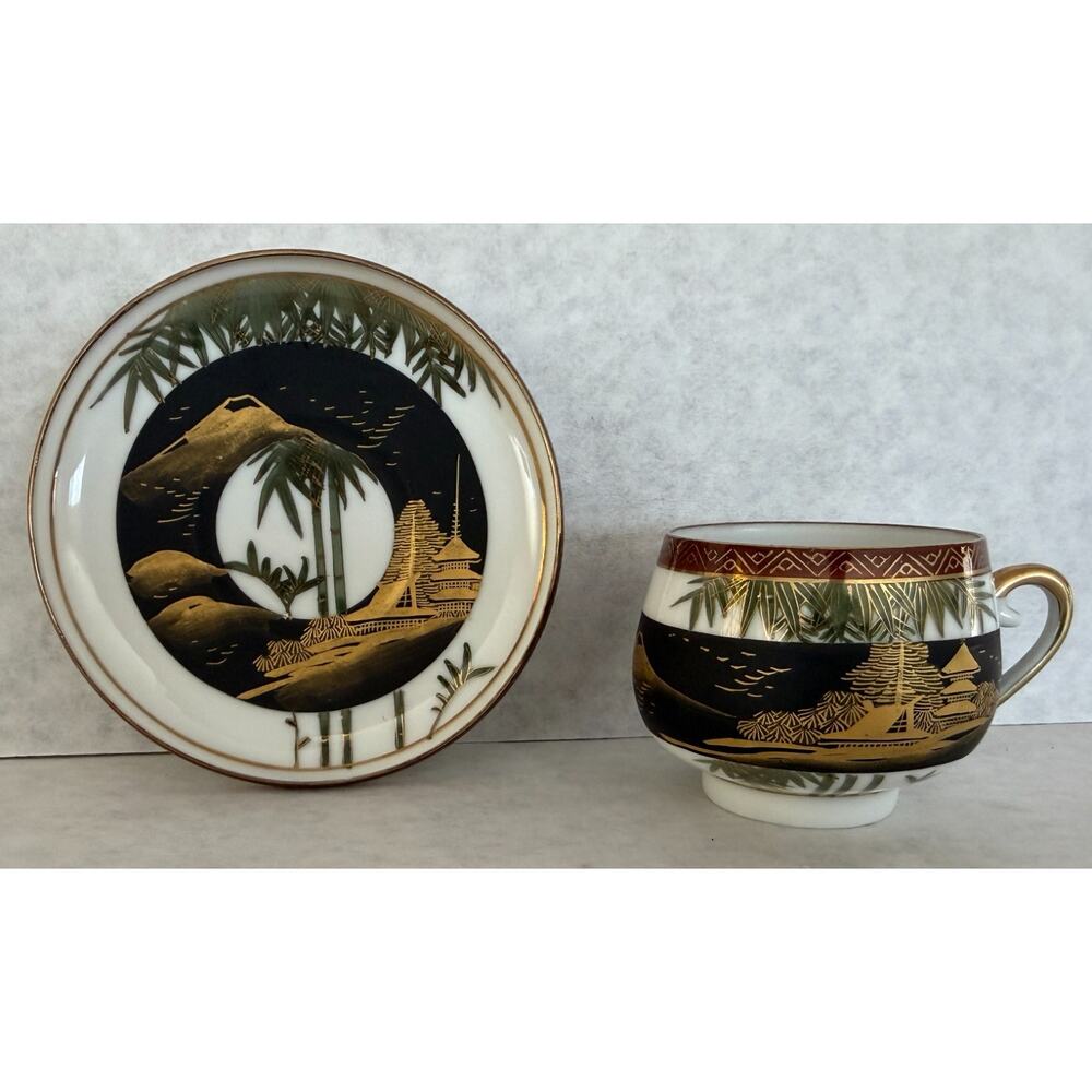 Kutaniyaki Demitasse Cup and Saucer, Geisha Lithophane